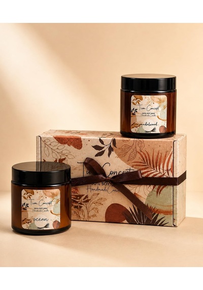 Kokulu Mum 2'li Set - Soya Mum Hediye Seti, Sandalağacı Ve Okyanus Aromalı Amber Kavanoz Mumlar -%100 Doğal Soya Wax Diğer