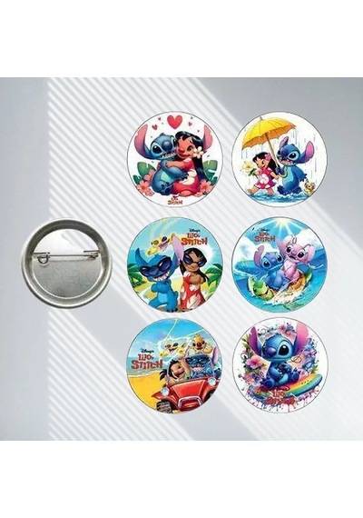 Lisanslı Yaka Çanta Metal Rozeti Lilo Ve Stitch 6lı Paket Pinyata İçi Doğum Günü Hediyesi Diğer