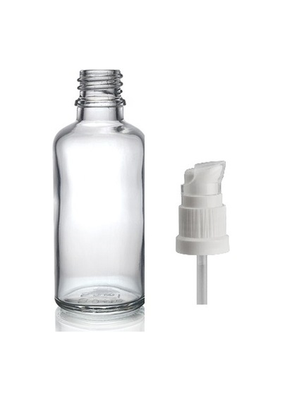 50ml Şeffaf Cam Serum Pompalı Şişe, 24 Adet, Pompalı Şişe, Medikal Şişe, Cam Şişe,
