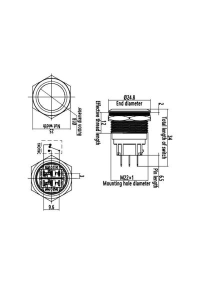 Motorobit 22B-P1Z 22Mm Düz Anahtarlı Metal Buton