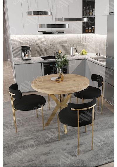 Avvio Viola Mat Gold Ayak 4'lü Teddy Sandalye 90x90 Masa Sandalye Takımı Sandalye Bukle Kumaş Akça