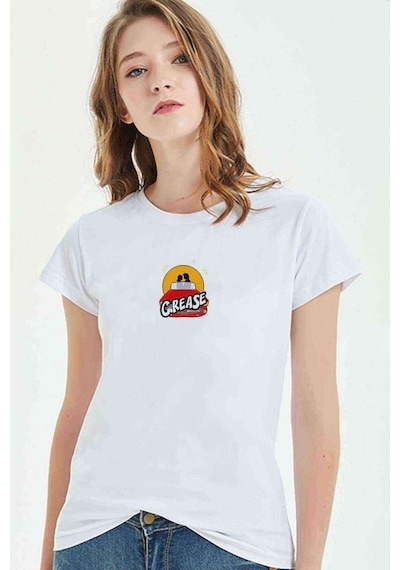 Grease Rock Baskılı Beyaz Kadın Tshirt