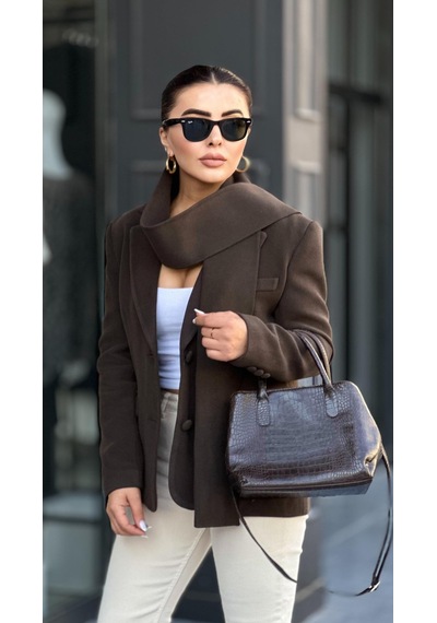 Marka Model Acı Kahve Şal Detaylı Blazer Ceket Acı Kahve Acı Kahverengi