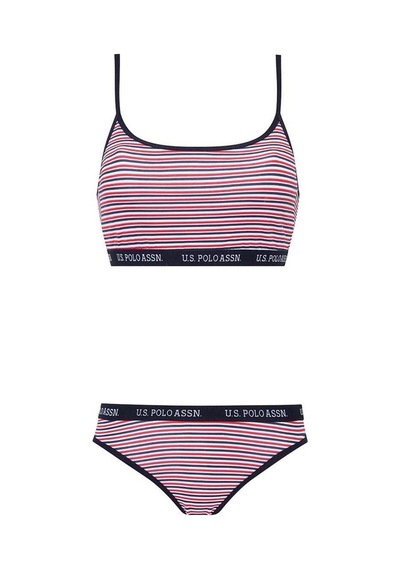 U.S. Polo Assn. Kadın Lacivert - Çizgili Büstiyer Slip Takım 66250