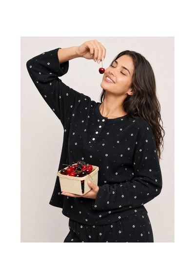 Pemilo Kadın 8905-7 Waffle Pijama Takımı Siyah