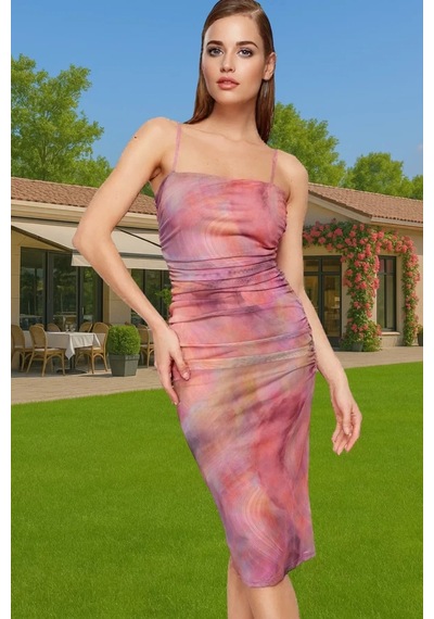 Ersefa Zarif Kare Yaka Kolsuz Bodycon Abiye Elbise Polyester Midi Boy Pr Çok renkli