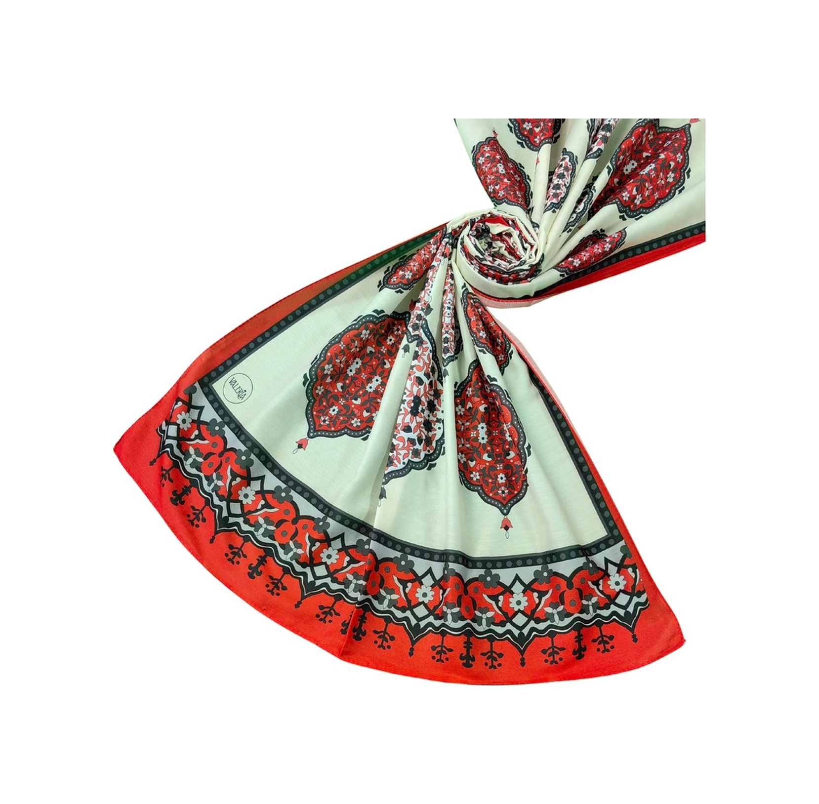 Mim Eşarp Işıl İpek Soft Pamuklu Etnik Desenli Şal 75x190 Cm Kırmızı