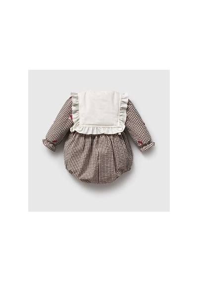 Ministok Cute Muschroom Nakış Detaylı 2li Kız Bebek Romoper Set Kahverengi