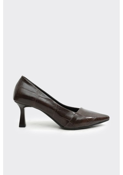 Derinet Fiona Klasik Topuklu Stiletto Kahve Croco Kahve Croco