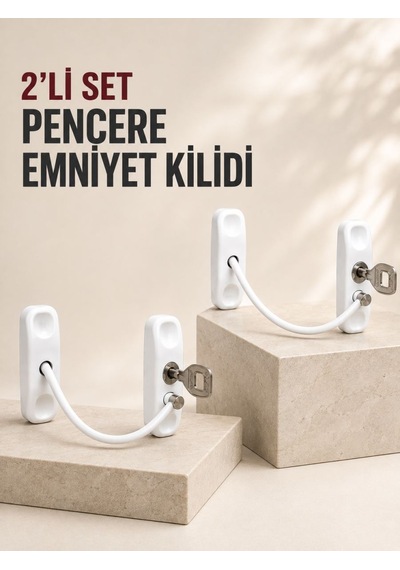 2 Li Set Pencere Güvenlik Kilidi Anahtarlı Kablolu Çocuk Emniyet Kilidi Beyaz Çok Renkli