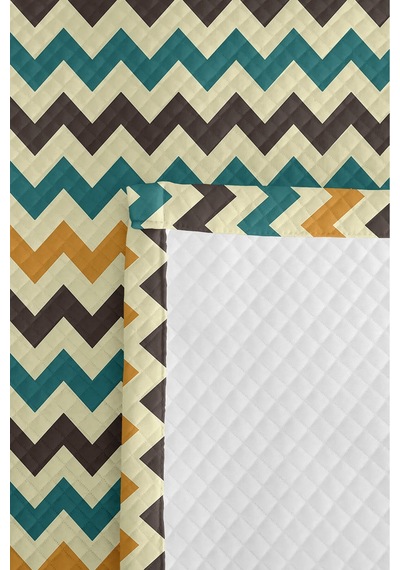 Zigzag Etnik Geometrik Genç Odası Tek Kişilik Pike Takımı - Sarı Antrasit 160x220 Cm Yatak Örtüsü Ekru