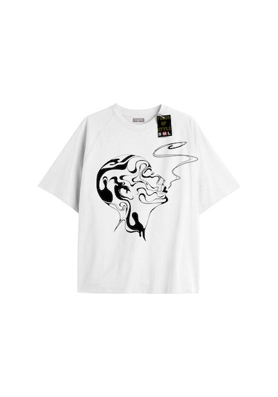Flood Of Style Siyah Babby Tee Yüz Tasarım Özel Tasarım Beyaz