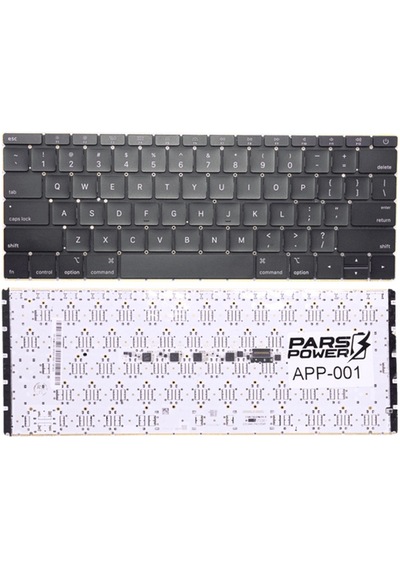Apple Uyumlu MacBook Retina A1534 (2017) Klavye Siyah (ING) (Pars Power) Siyah - Küçük Enter 587160
