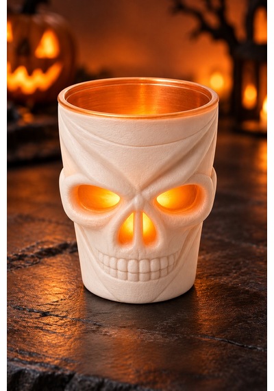 Halloween Cadılar Bayramı Led Işıklı Kuru Kafa Bardak 7 Cm Beyaz Kafatası Ev Ve Parti Dekoru Renkli