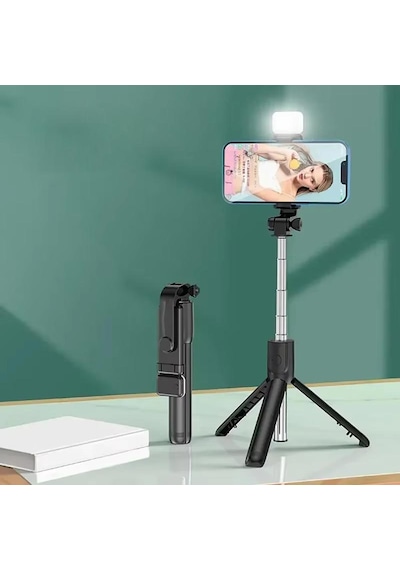 Cr27 4in1 Bluetooth Kumandalı, Selfie Çubuğu, Tripod Monopod, Led Işık, Deklanşörlü, Canlı Yayın Standı Telefon Tutucu Katlanabilir Genişletilebilir