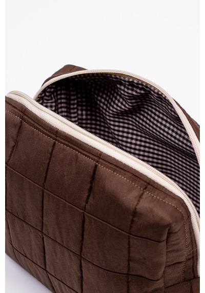 Fabric Craft Bag Ahşap Saplı El Çantası Kahverengi Kapitone 46x30 Cm Kahverengi
