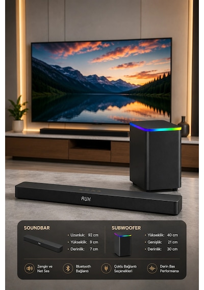 Hepu Hp-tv06 180w 2.1 Ch Kablosuz Subwoofer Soundbar Ev Sinema Sistemi - Bluetooth, Hdmı Arc, Optik
