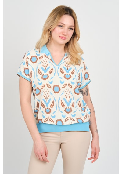Ella Camelia Kadın Desenli Polo Yaka Beli Ve Kolları Lastikli Bluz 24e107 Turkuaz Turkuaz Ella Camelia Kadın Desenli Polo Yaka Beli Ve Kolları Lastikli Bluz 24e107 Turkuaz Turkuaz