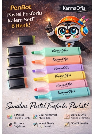 Pastel Fosforlu Kalem Seti 6 Renk Göz Yormayan Mürekkep Akmaz Dağılmaz Beyaz