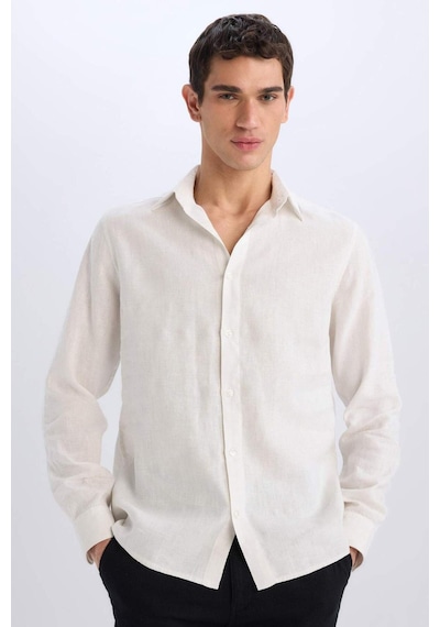 DeFacto %100 Keten Regular Fit Polo Yaka Yazlık Uzun Kollu Beyaz Gömlek D9925AX25SPWT33 DeFacto %100 Keten Regular Fit Polo Yaka Yazlık Uzun Kollu Beyaz Gömlek D9925AX25SPWT33
