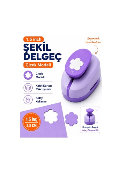 Ofisinn Şekilli Büyük Boy Delgeç/şekilgeç 3.8 Cm Çiçek Mor
