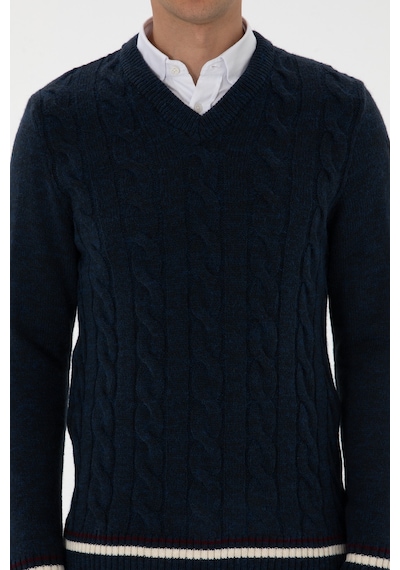 U.S. Polo Assn. Erkek Regular Fit V Yaka Lacivert Kazak 50308337-VR033