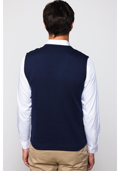 Tudors Slim Fit Kare Desenli Lacivert Erkek Yelek-29708 Lacivert