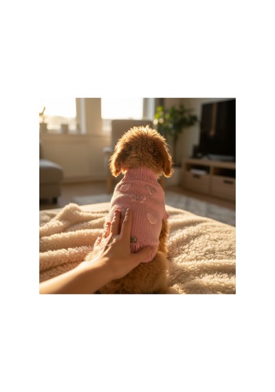 Kedi Ve Köpek İçin Kalpli Kelebekli Pembe Kazak