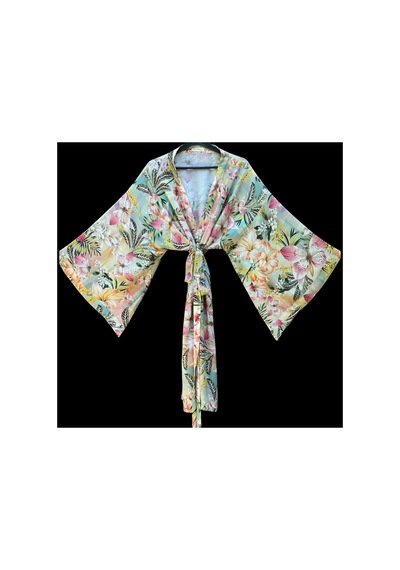 Lila Mare Çiçekli Kelebekli Kimono Renkli Renkli