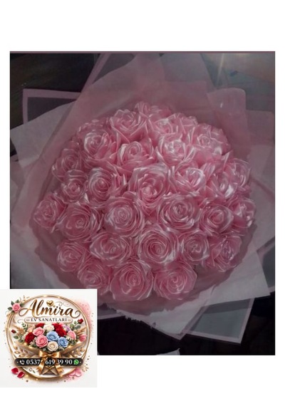 Solmayan Gül Buketi Lacivert 50 Adet Açık Pembe