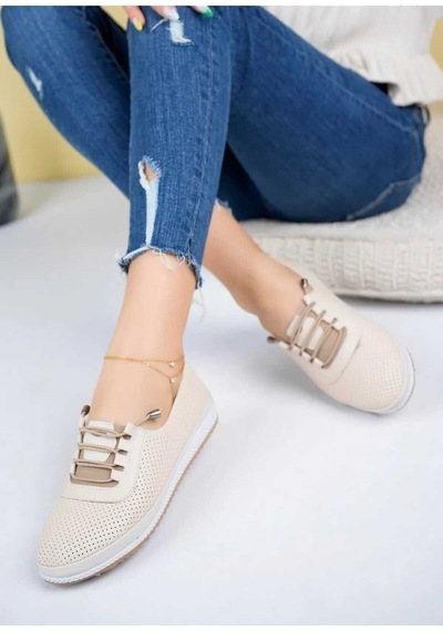 Modalendo Ayakkabı Kadın Krem Spor Babet Model:moda2 Krem