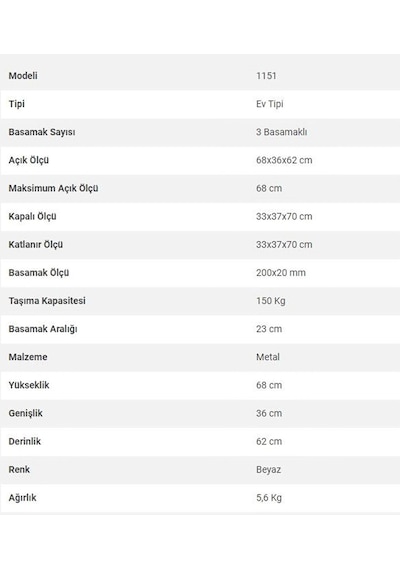 Saraylı 3 Basamaklı Tabureli Merdiven Katlanır Metal Ev Merdiveni