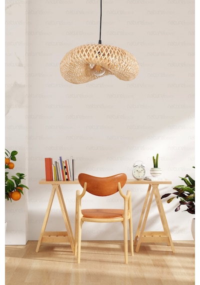 Bambu Elips Sarkıt Avize Lamba 42cm - Iskandinav, Modern, Bohem, Rattan Aydınlatma Bej