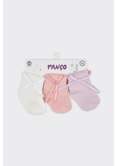 Panço - Kız Bebek Fiyonklu Renkli Soket Çorap Set 2412GB11004