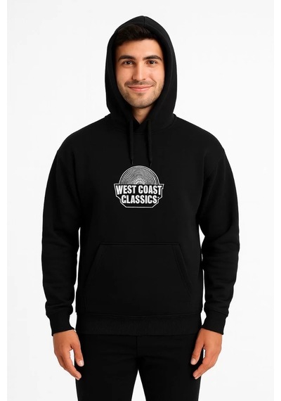 Cvs Giyim Erkek Üç İplik Kapüşonlu Ön Ve Arka Baskılı Sweatshirt Hoodie - Siyah Siyah