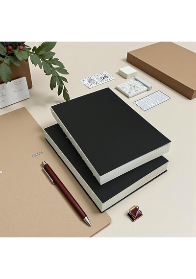 Özel Tasarım Siyah Kraft Kapaklı A5 Noktalı Defter - 180 Derece Açılabilir, Sırtı Dikişli,%100 El İşçiliği,