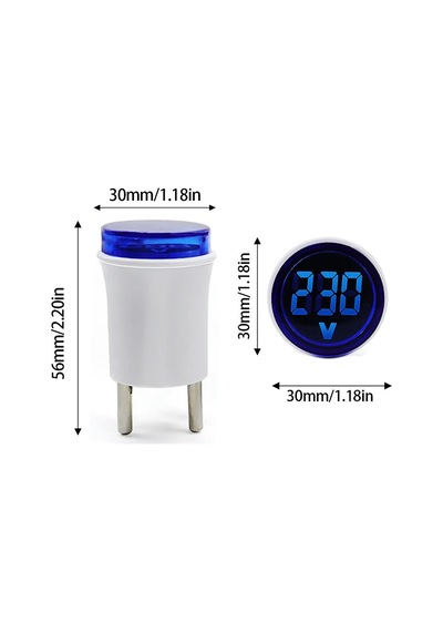 Ac 220v Voltmetre Yuvarlak Mavi Eu Plug Prize Takılabilir Fiş Gerilim Şebeke Test Led Voltaj Göster
