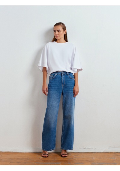 Dilvin 72053 Wide Leg Denim Pantolon-mavi Mavi
