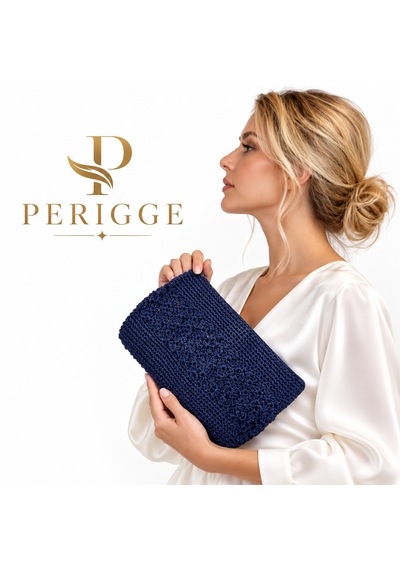 Periggecom Kagıt İp Portföy Peri Örnek Portföy Clutch Çanta Lacivert