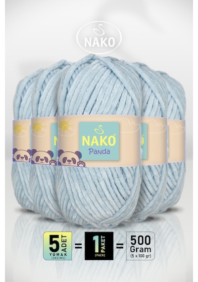 Panda - Açık Mavi 3082 - 5'li Paket - 100gr/120m - Kadife El Örgü İpi - Amigurumi Punch İpi