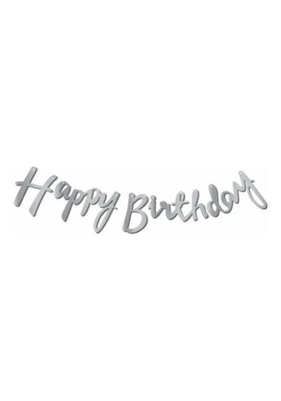 Flama Happy Birthday Yazısı Gümüş Banner Doğum Günü Diğer