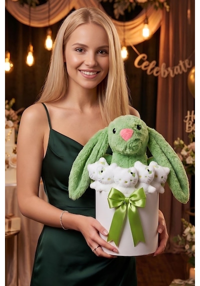 Yeşil Tavşan Hello Kitty Peluş Hediye Kutusu Sevgiliye Ve Çocuğa Sevimli Ayıcık Buketi