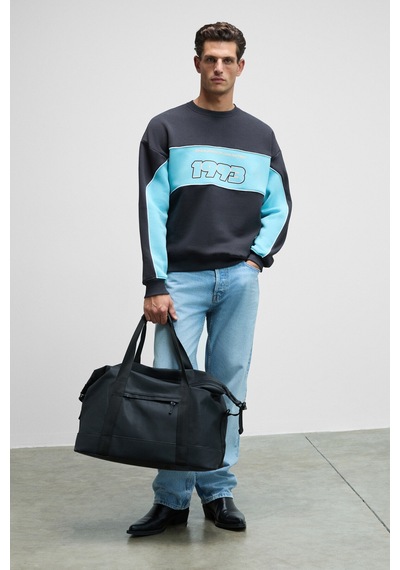 Grimelange MONTY Erkek Yuvarlak Yaka Baskılı Omuzları Yeşil Renkte Relaxed Fit Antrasit Sweatshirt
