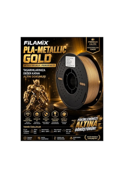 Filamix Pla Metallic Gold Filament 1.75mm 1kg Metalik Görünüm
