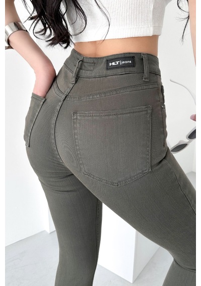 HLT Jeans Kadın Açık Haki Süper Skinny Fit Esnek Likralı Yüksek Bel Jean Kot Pantolon Jennie-2009 Açık Haki
