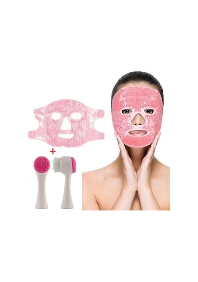Jel Buz Paketi Yüz Maskesi Baş Ağrısı Yastık Kozmetik Maske + Çift Taraflı Cilt Fırçası
