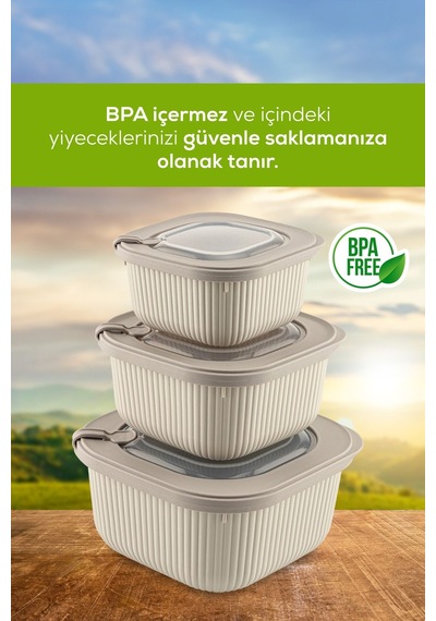 Vienev Mikrodalga Ve Difrize Uygun Vip Kapaklı Özel Saklama Kabı Seti Bej 12'li 4 x 600 -1100 - 1800 ML Bej