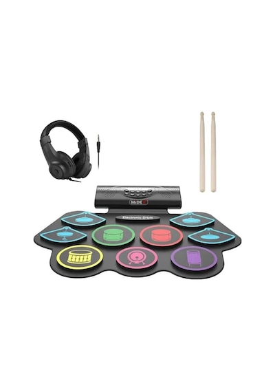 Midex Ddx-75 Şarjlı Dijital Davul 9 Ped 2 Ayak Pedalı Bluetooth Kulaklık Çubuklar Adaptör Full Set