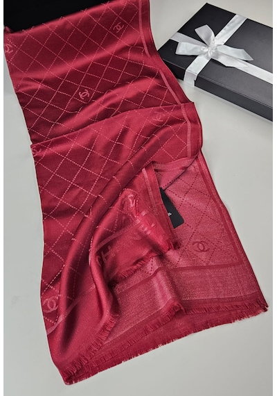 Miorel Scarfs Chnl Tema Simli Kaşmir İpek Şal Scarfs Cashmere Shawl Hijab Yeni Sezon Kırmızı