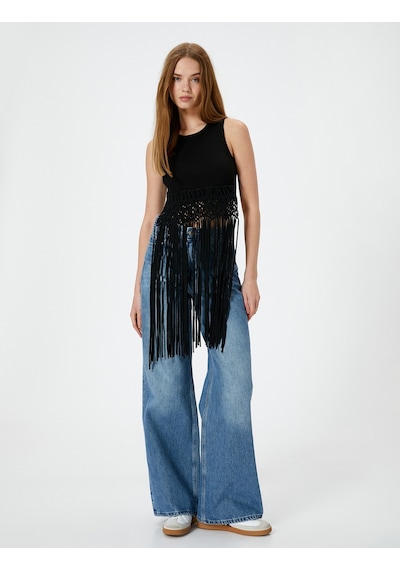 Koton Uzun Püsküllü Üst Kolsuz Slim Fit Pamuklu Siyah 4sal30032ık Siyah